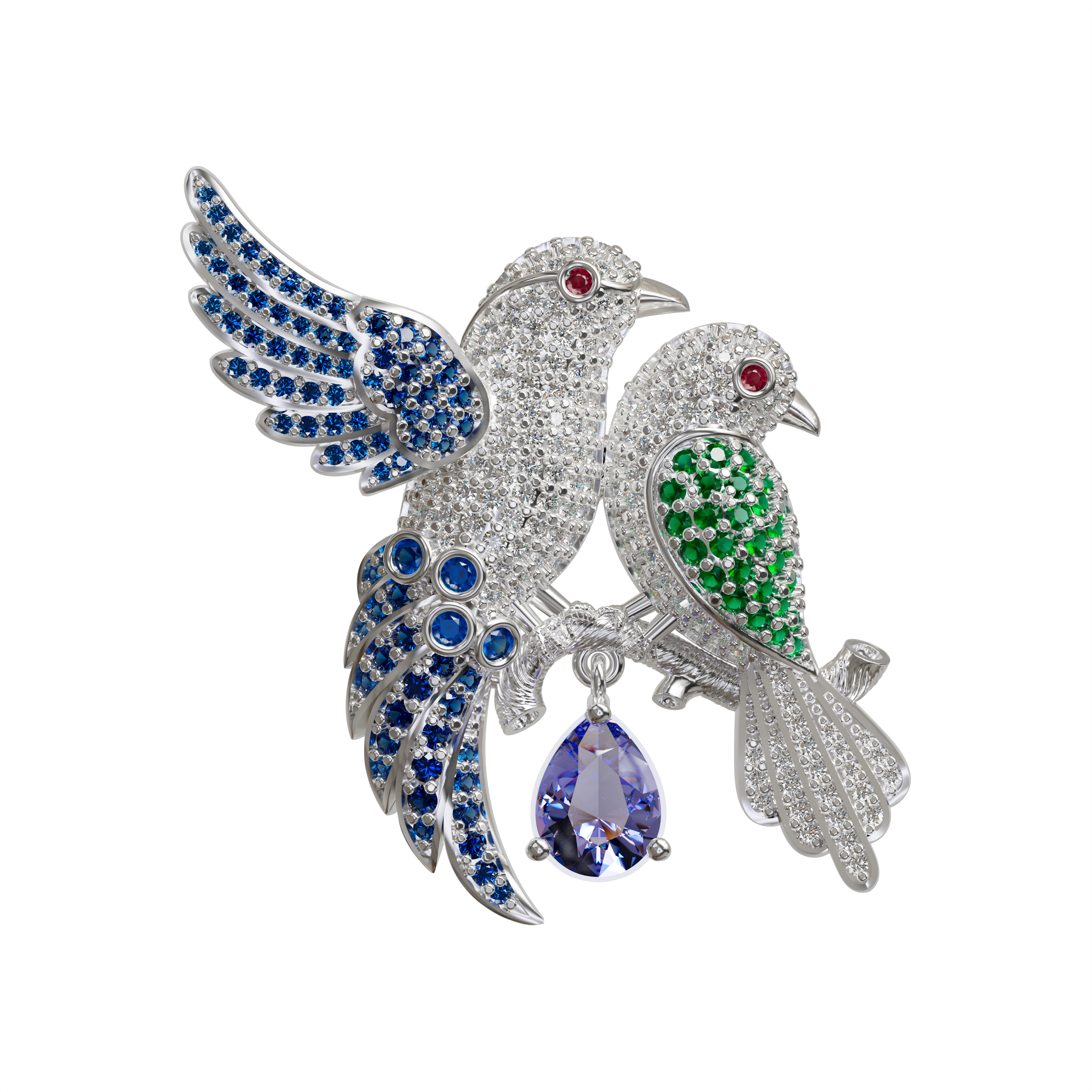The Sparkling Lovebirds 925 silver with CZ Brooch