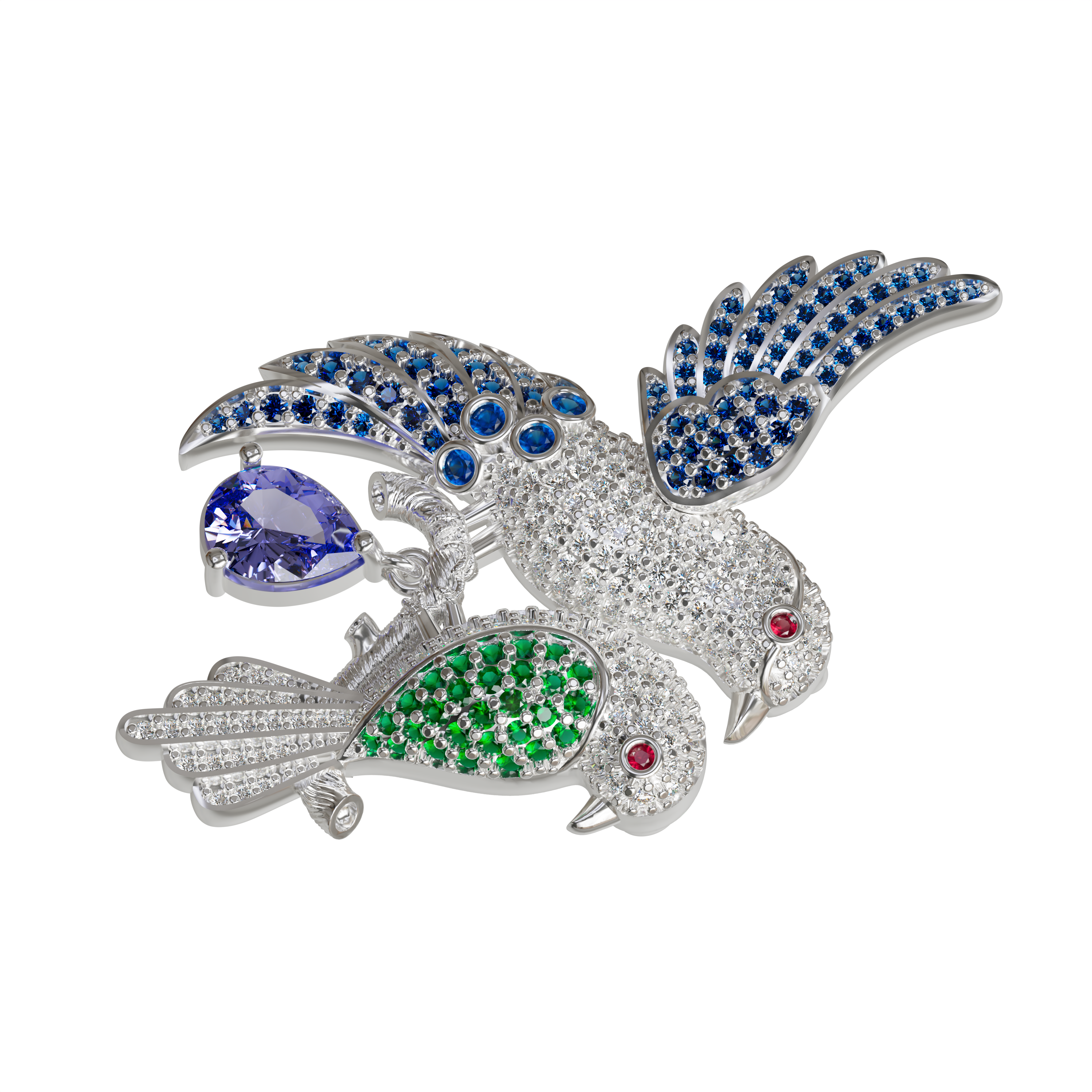 The Sparkling Lovebirds 925 silver with CZ Brooch