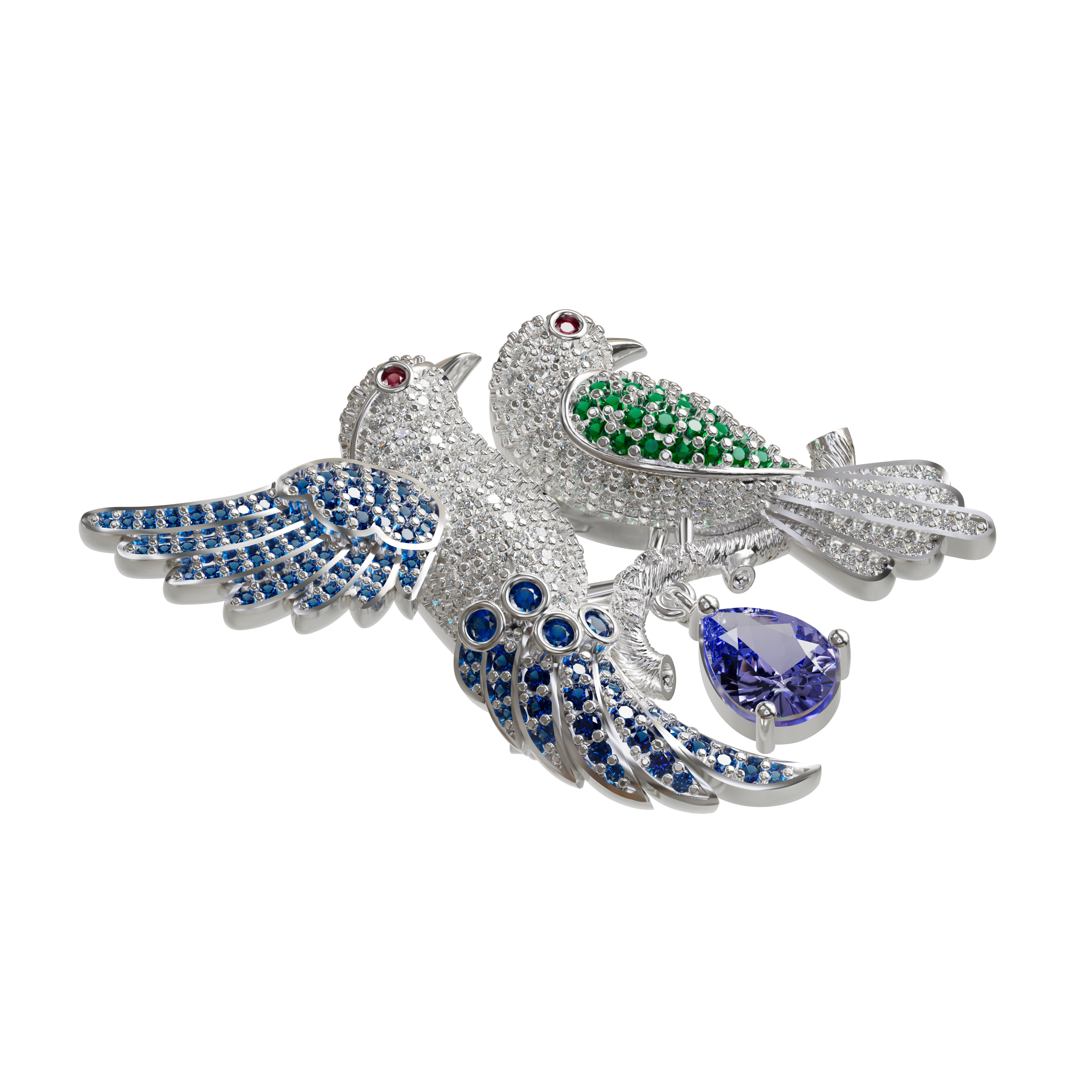 The Sparkling Lovebirds 925 silver with CZ Brooch