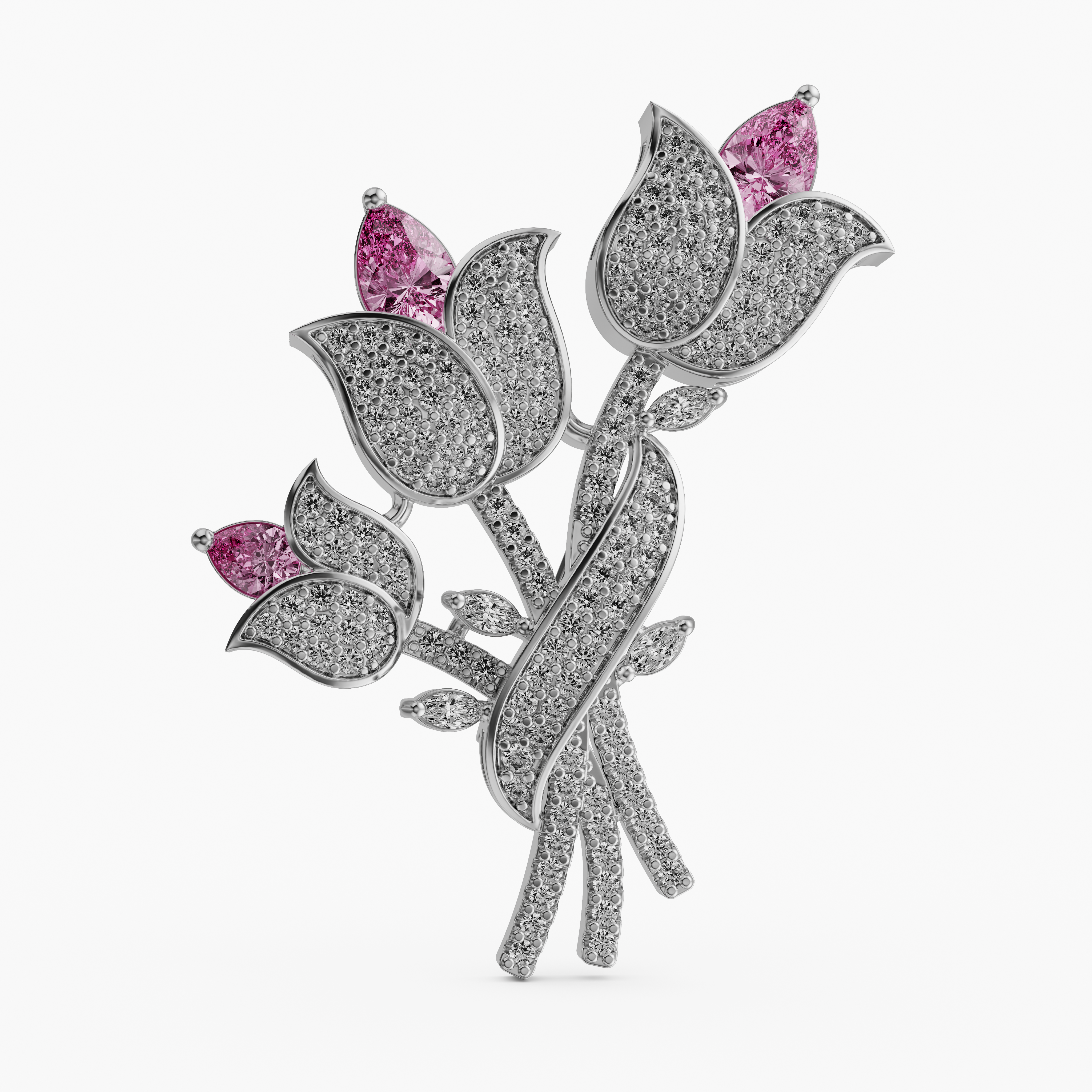 925 silver Sparkling Tulip Bouquet Brooch