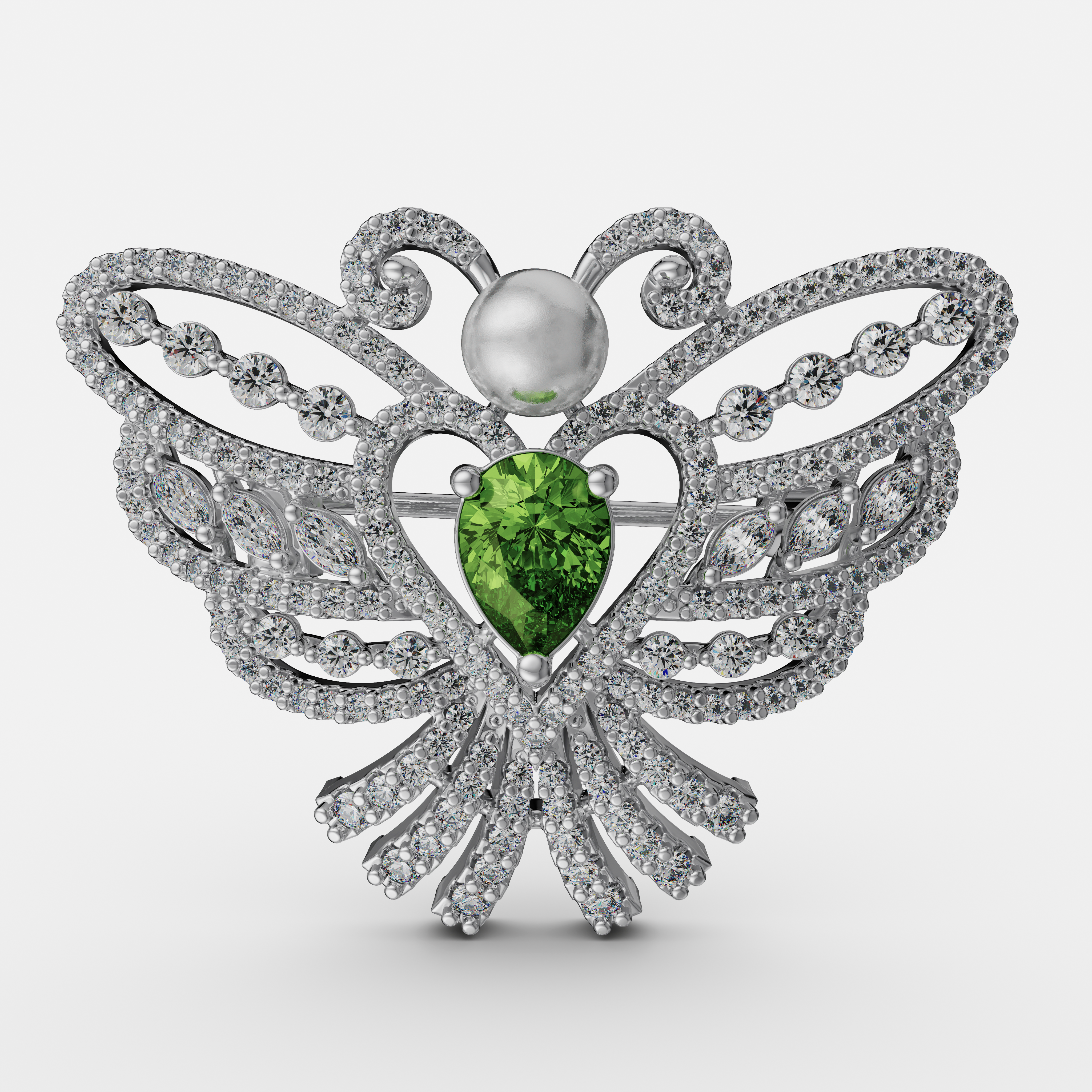 925 Sterling Silver Emerald-Green Jewel Bee/Moth Brooch