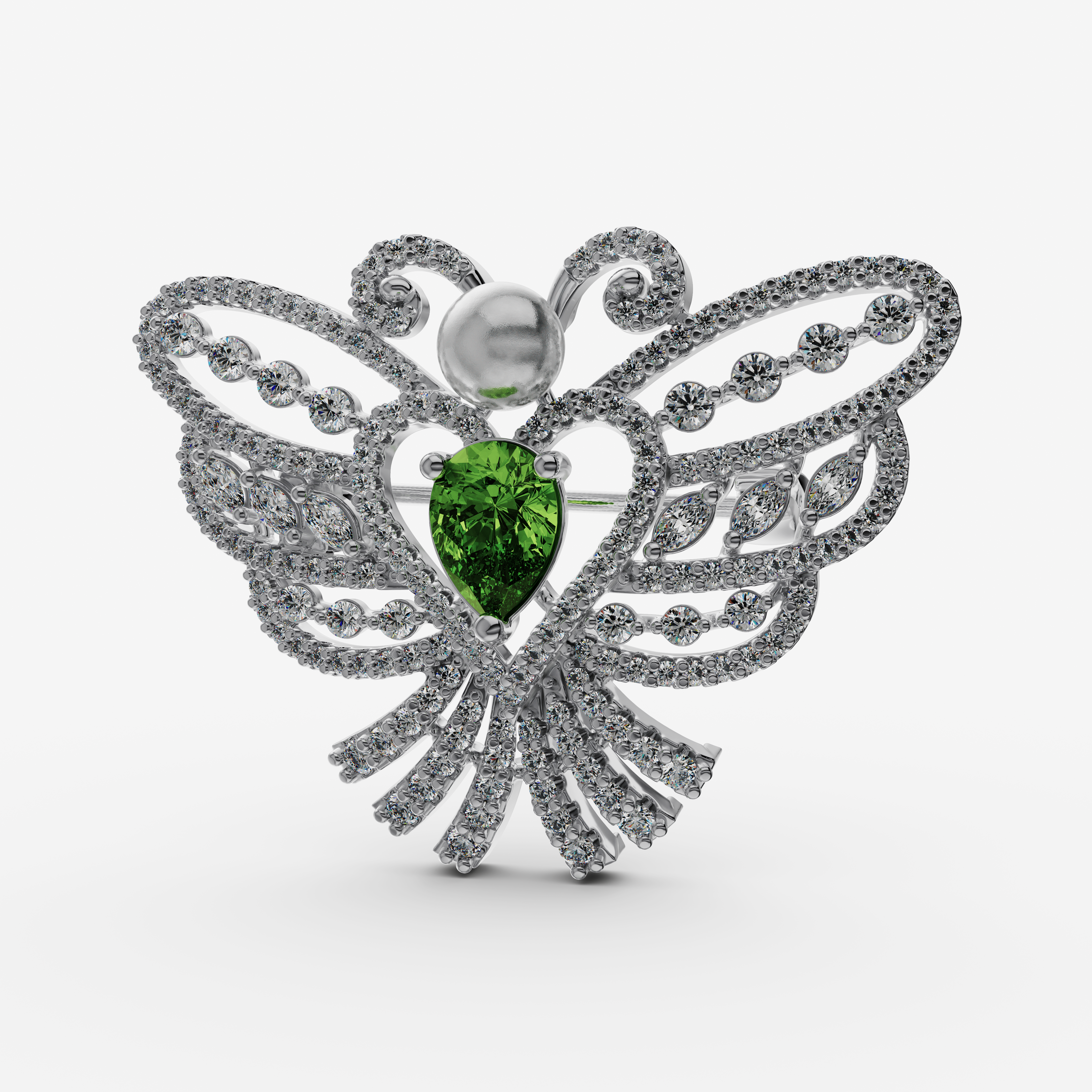 925 Sterling Silver Emerald-Green Jewel Bee/Moth Brooch