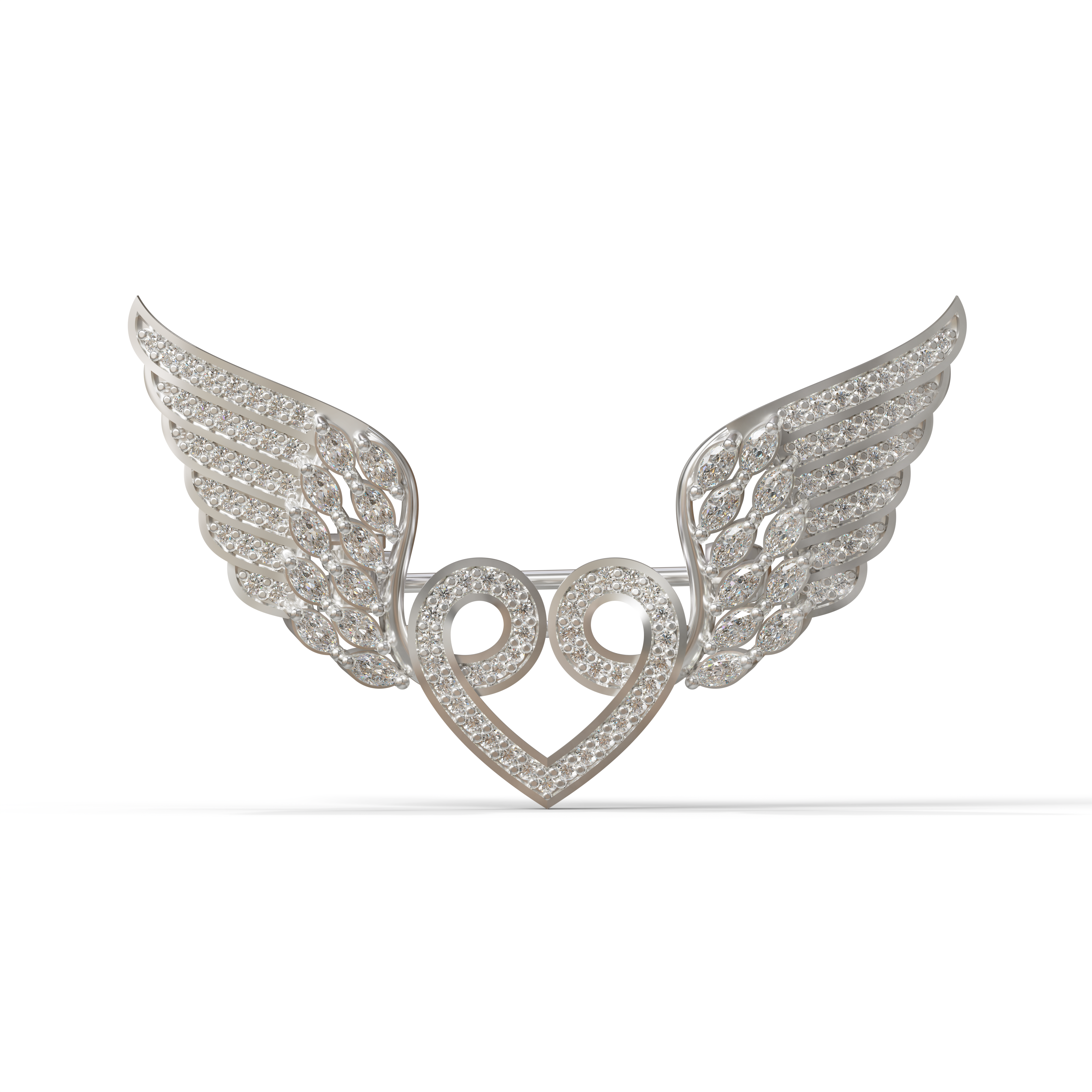 925 Sterling Silver Angel Wings Heart Brooch – Sparkling CZ Divine Love Breastpin