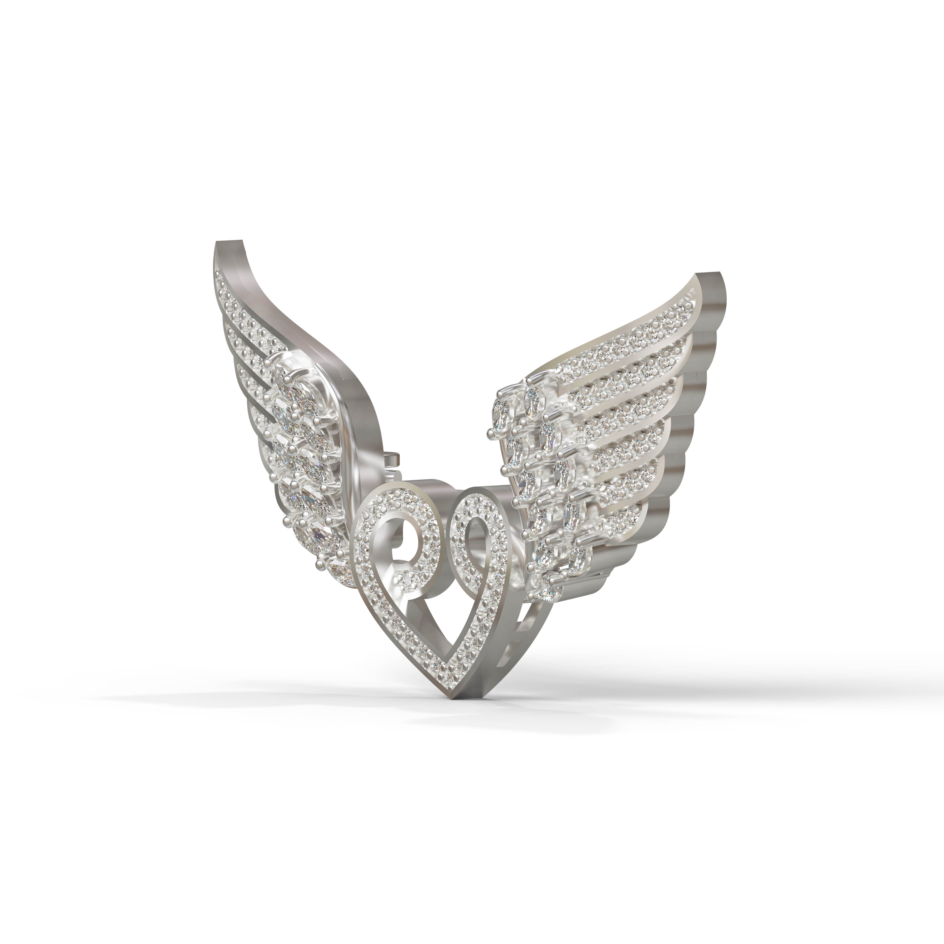 925 Sterling Silver Angel Wings Heart Brooch – Sparkling CZ Divine Love Breastpin
