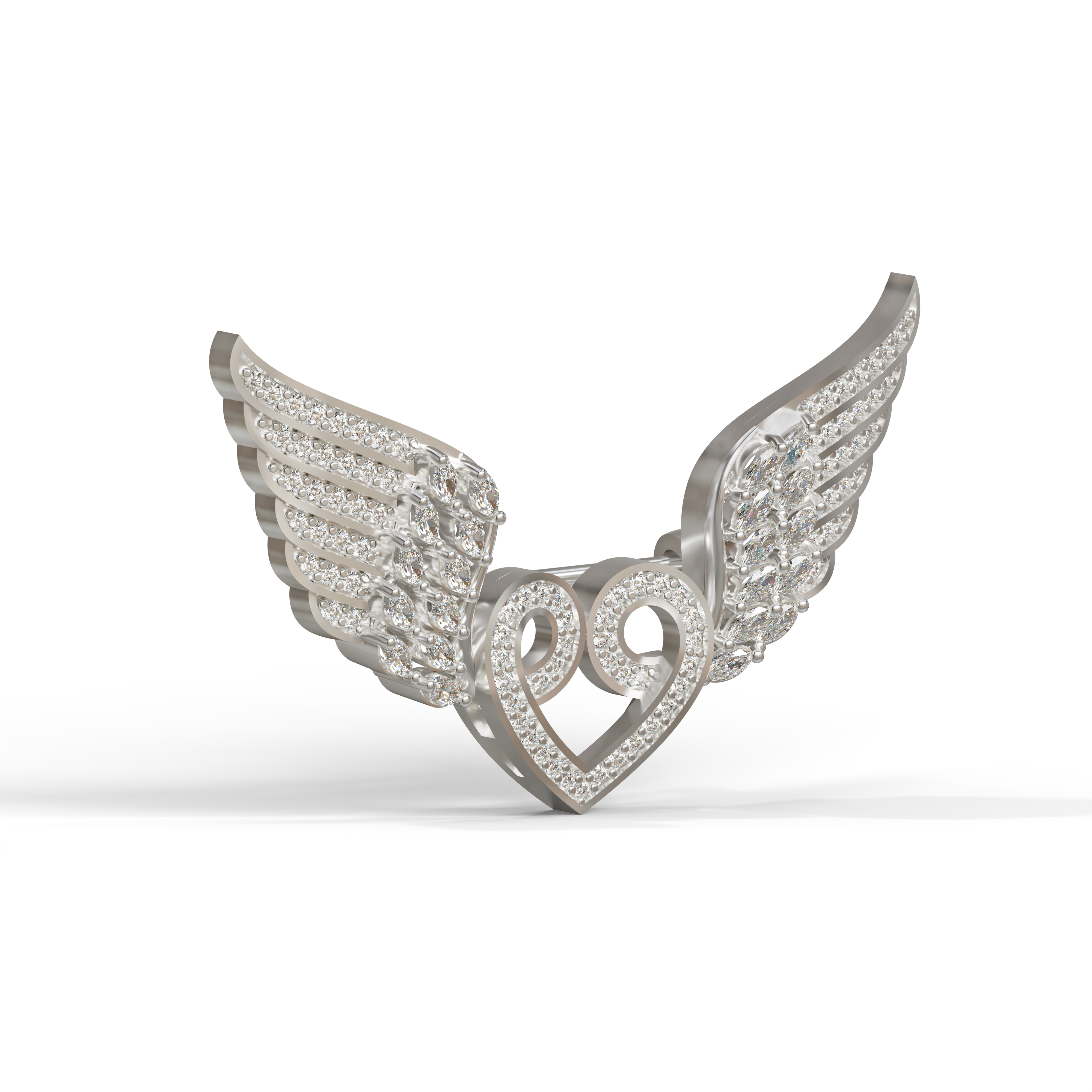 925 Sterling Silver Angel Wings Heart Brooch – Sparkling CZ Divine Love Breastpin