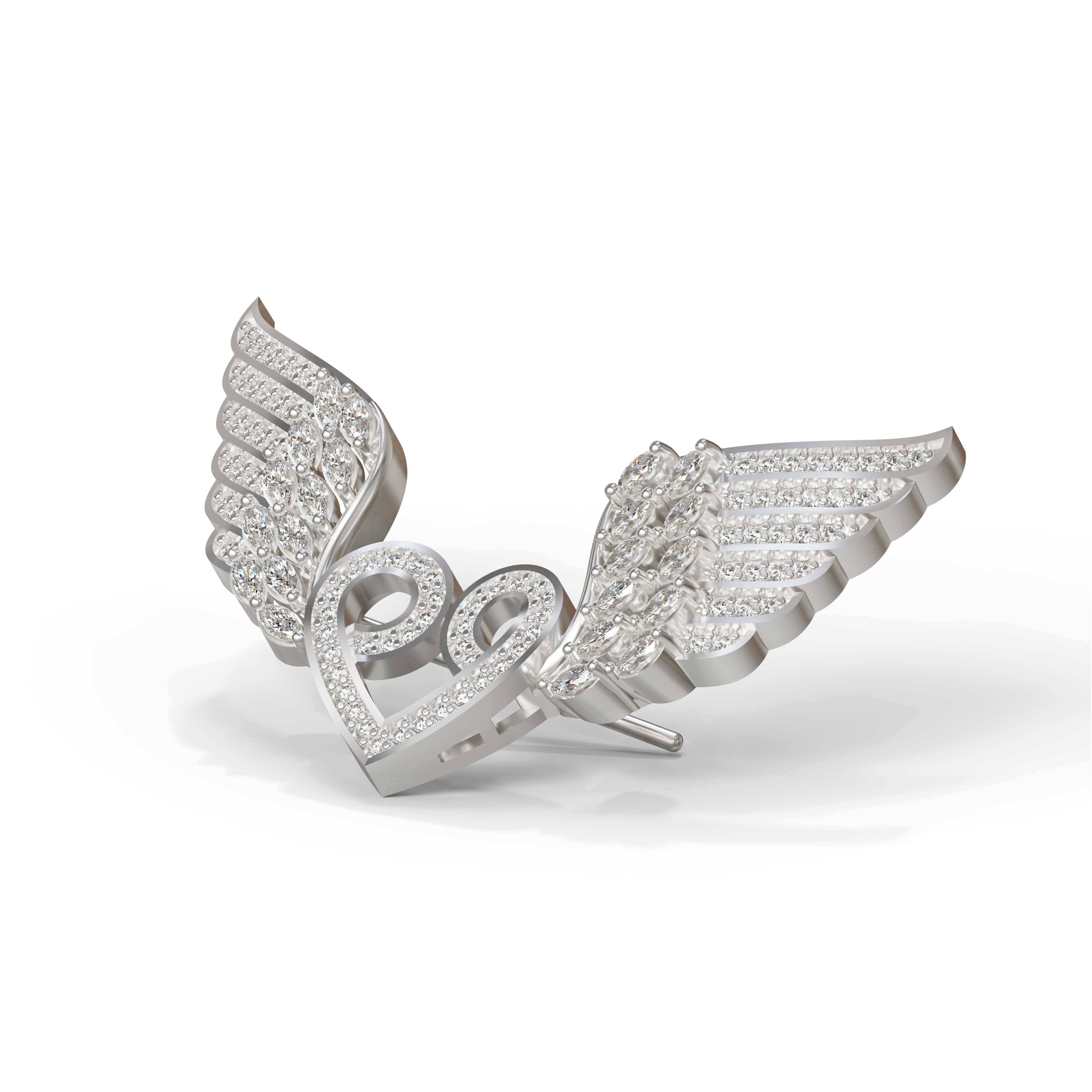 925 Sterling Silver Angel Wings Heart Brooch – Sparkling CZ Divine Love Breastpin