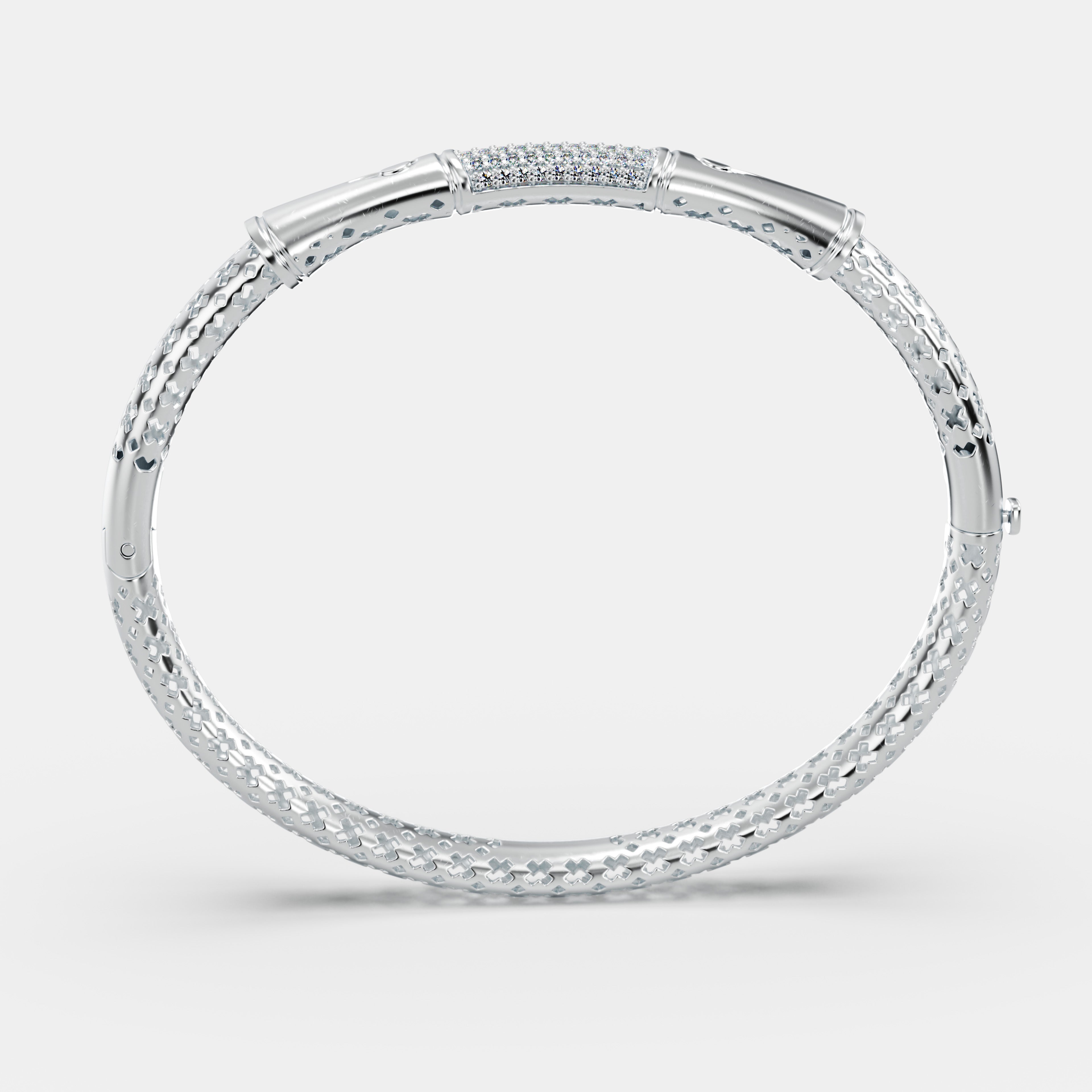Filigree Patterned Sterling Silver Patterned Hinged Bangle – Sparkling CZ Accented Statement Bracelet
