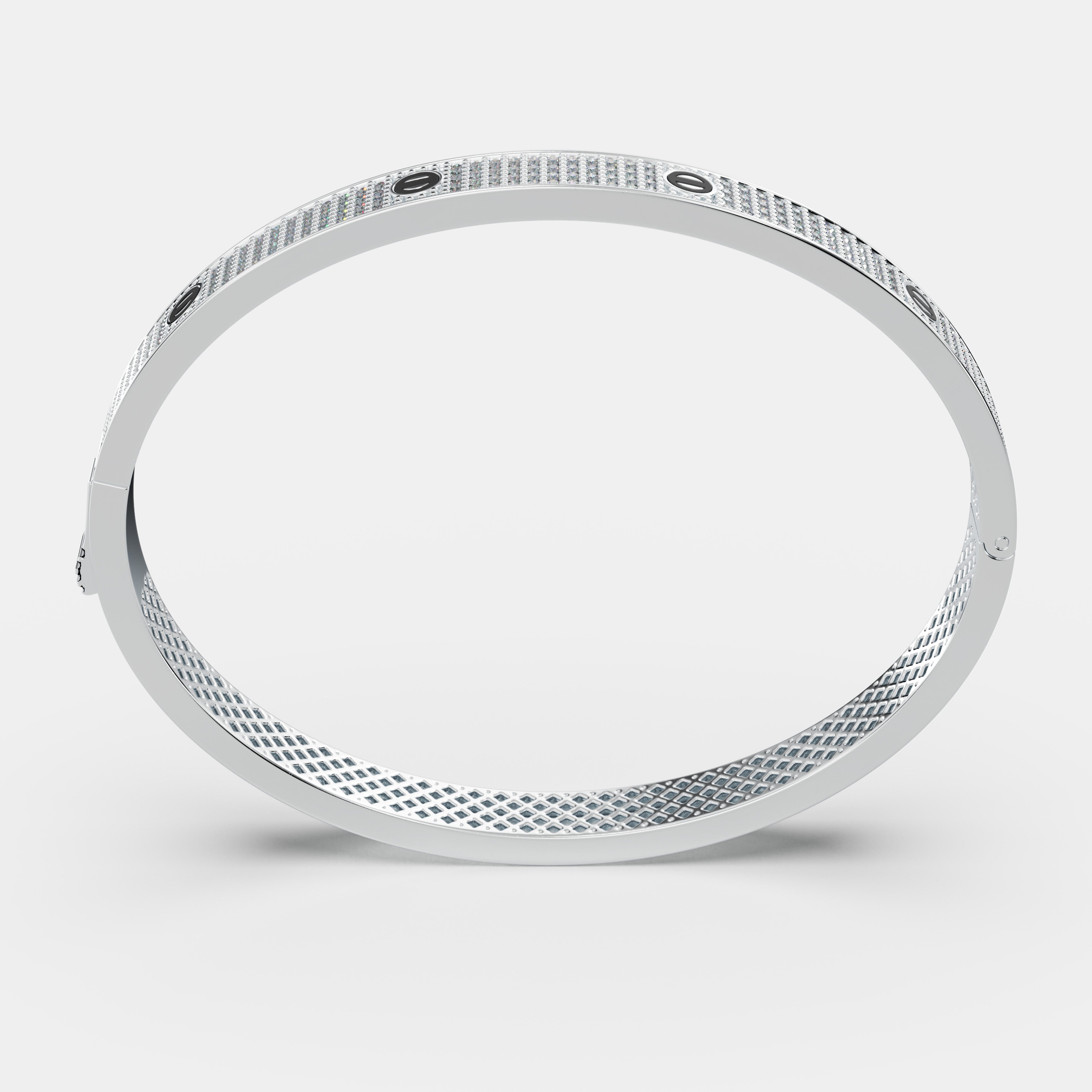 Make a bold luxurious statement with this stunning 925 Silver Radiant Pave Statement Bangle – Sparkling CZ Accented Screw Detail Bracelet