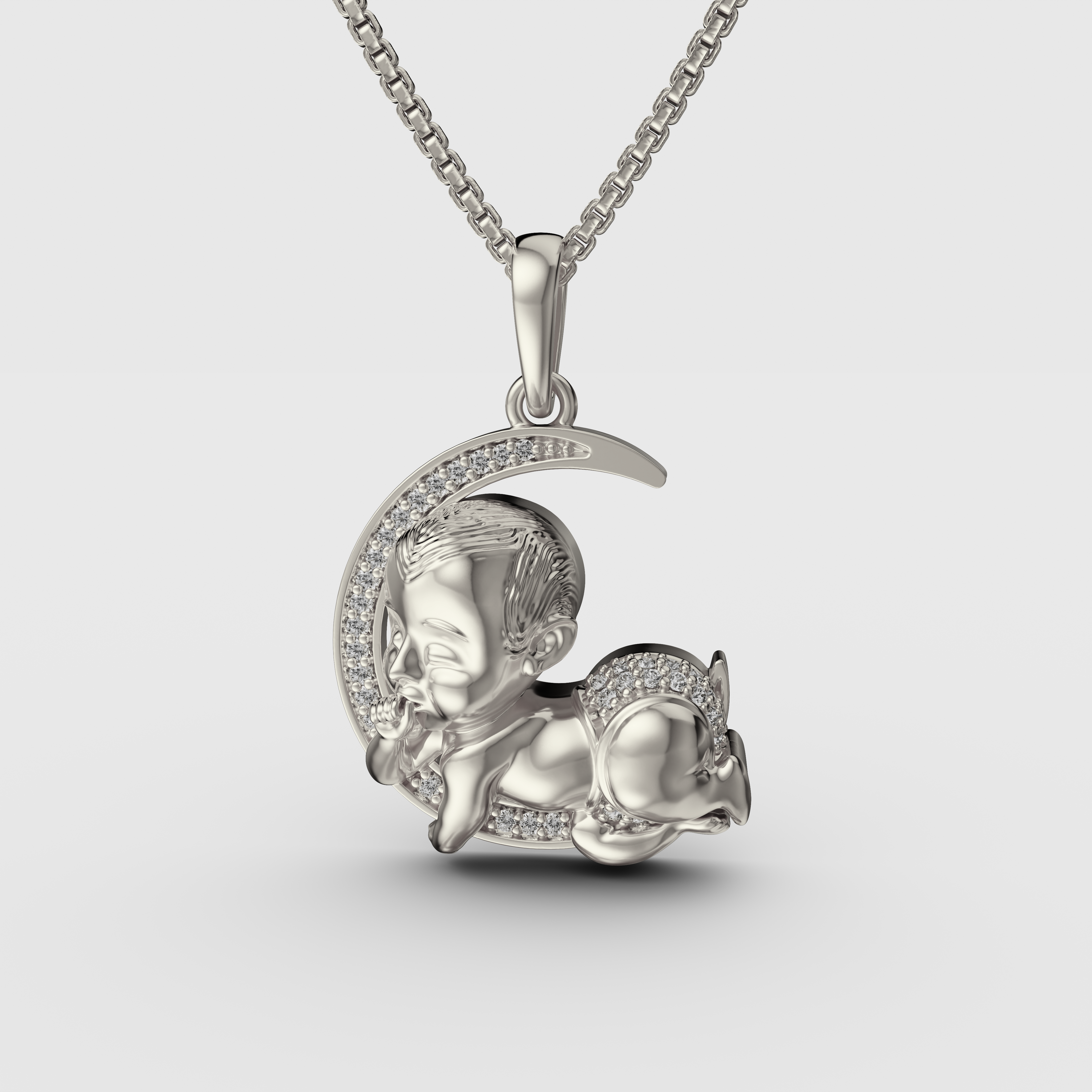925 Silver baby sleeping Pendant withChain perfect for new mom or mom to be
