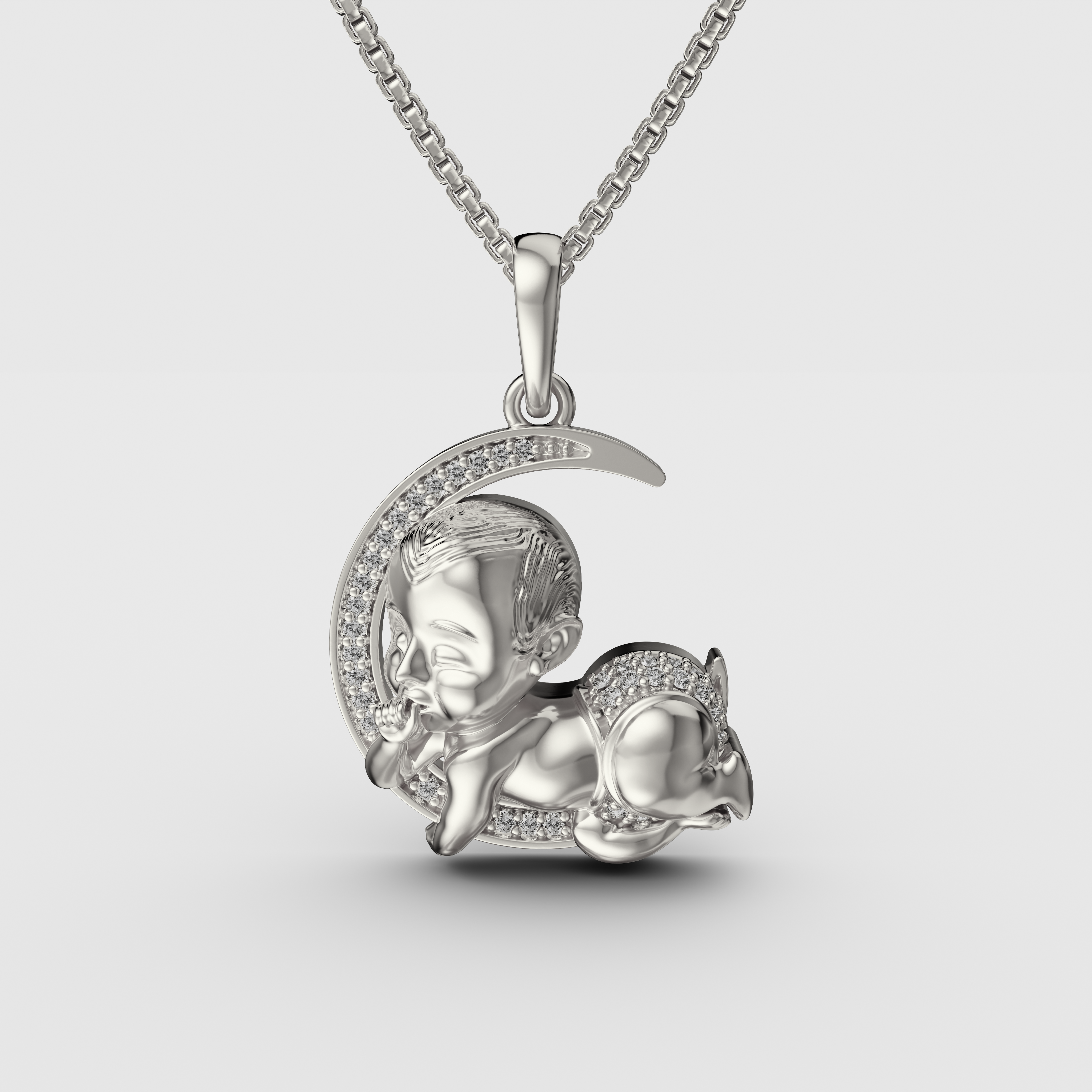 925 Silver baby sleeping Pendant withChain perfect for new mom or mom to be