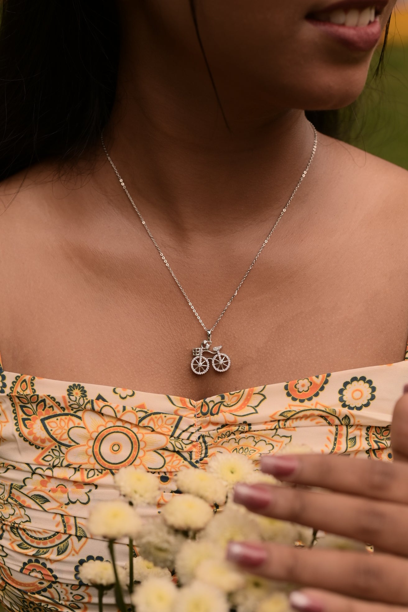 Silver Cycle Pendant with Link Chain for teenage