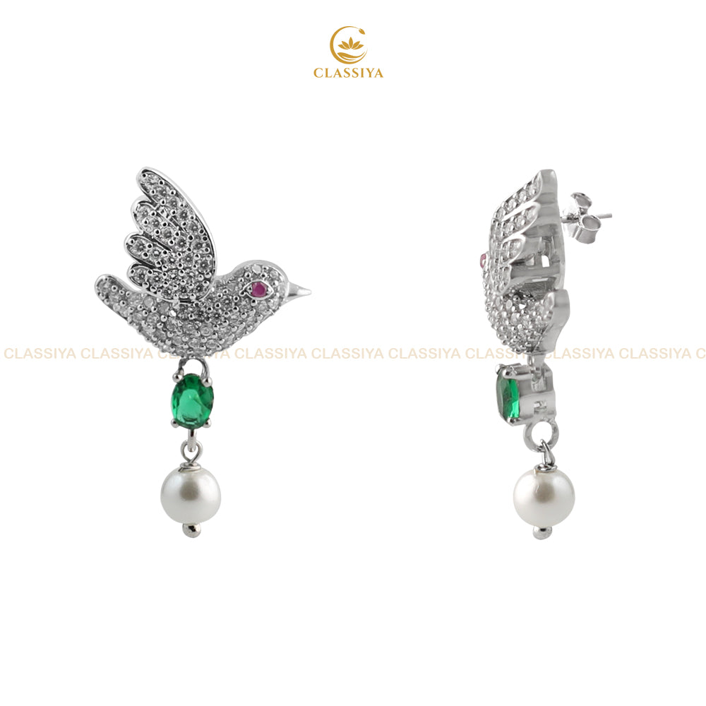 925 silver bird shape small stud drop earrings for women and girls