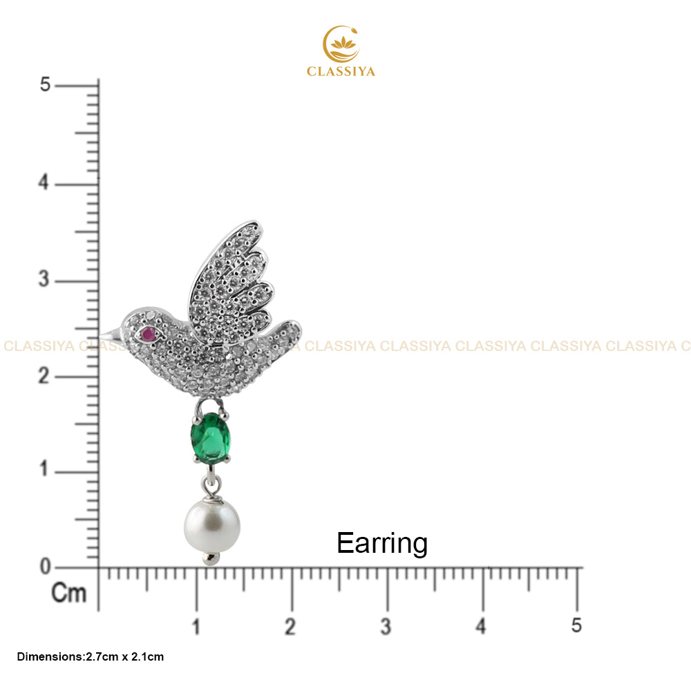 925 silver bird shape small stud drop earrings for women and girls
