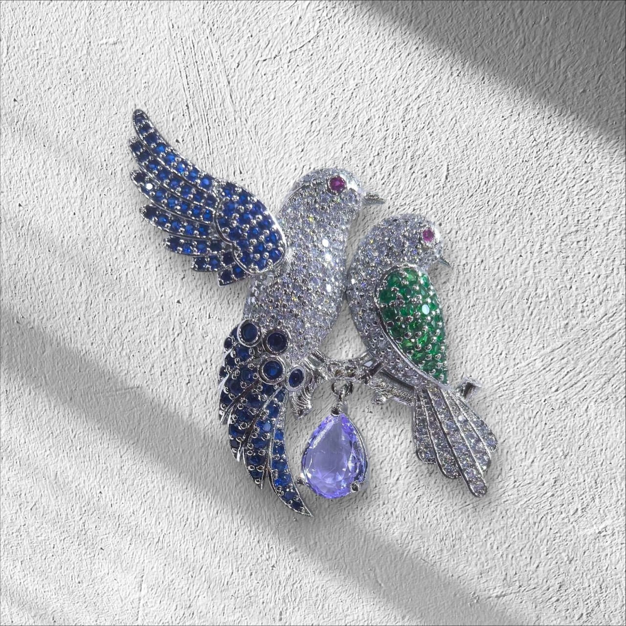The Sparkling Lovebirds 925 silver with CZ Brooch