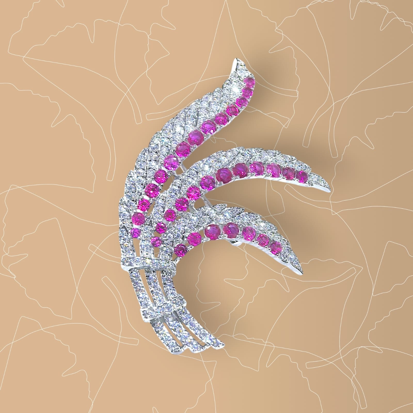 The Phoenix Wing 925 silver Brooch studded with red and white CZ stone