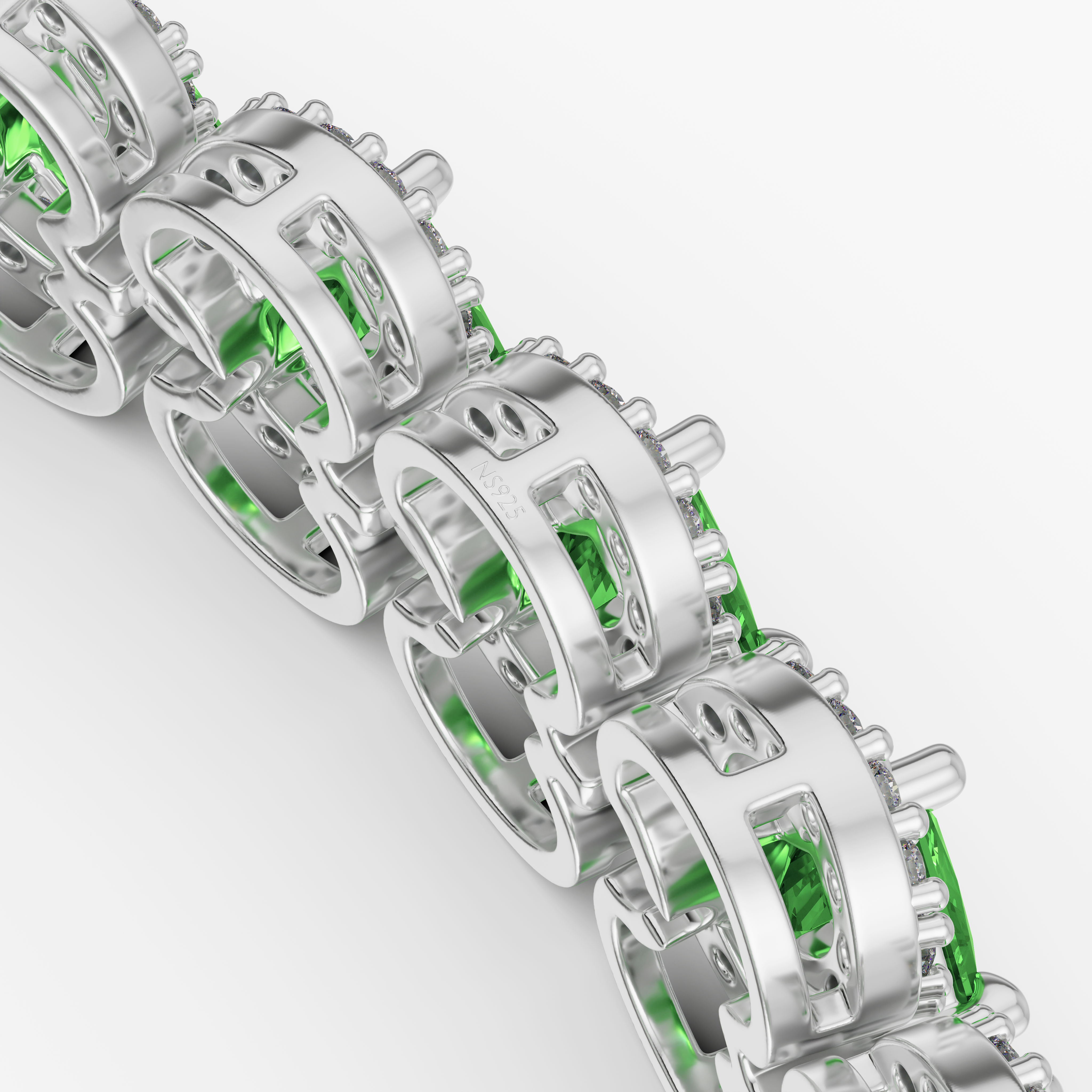 925 Sterling Silver Green Emerald CZ Bracelet