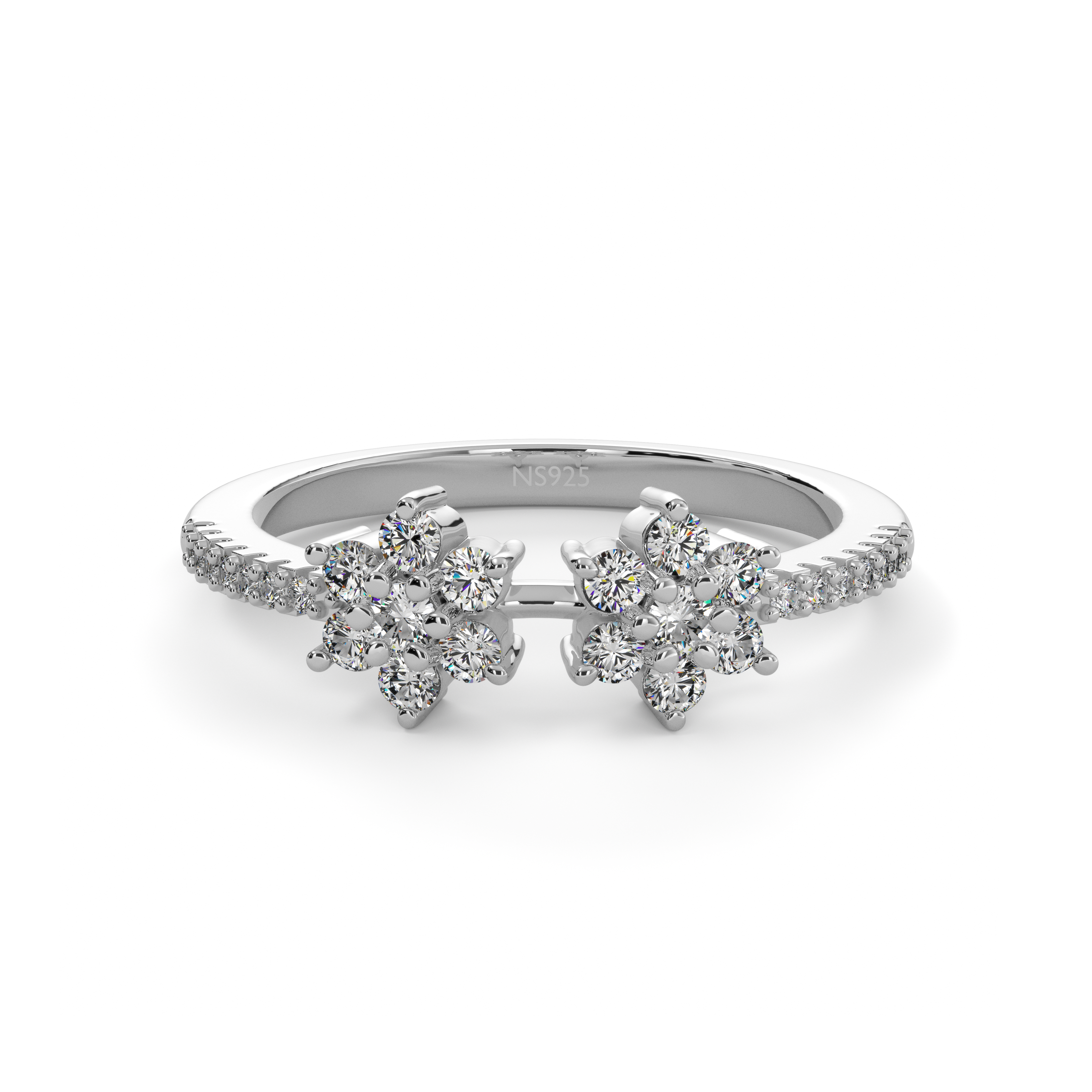 Duo Floral Cluster Stacking 925 sterling silver Ring